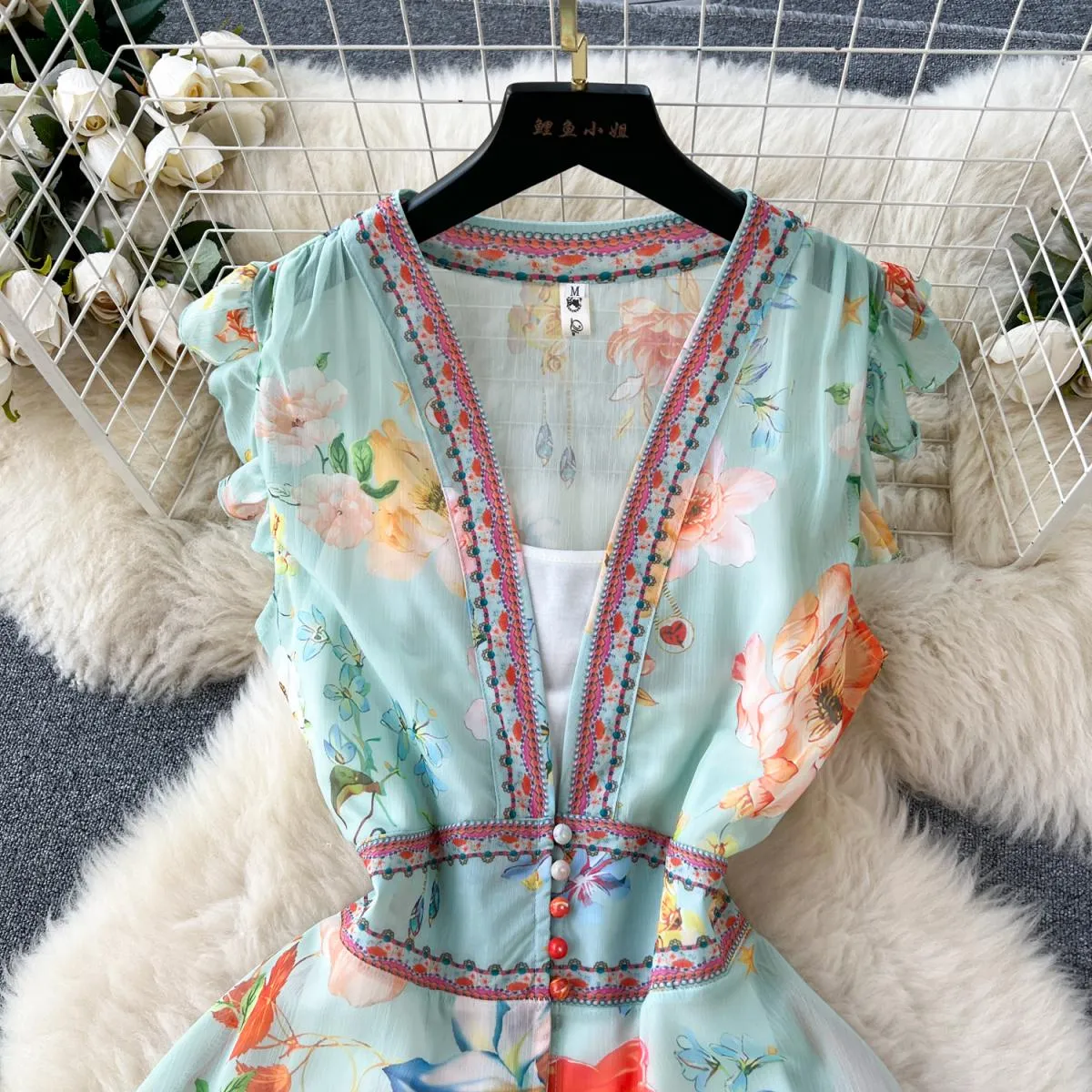 Abito lungo estivo di lusso per donna Manica lunga floreale Scollo a V profondo Maxi passerella Traf Chiffon Gilet splendido lum